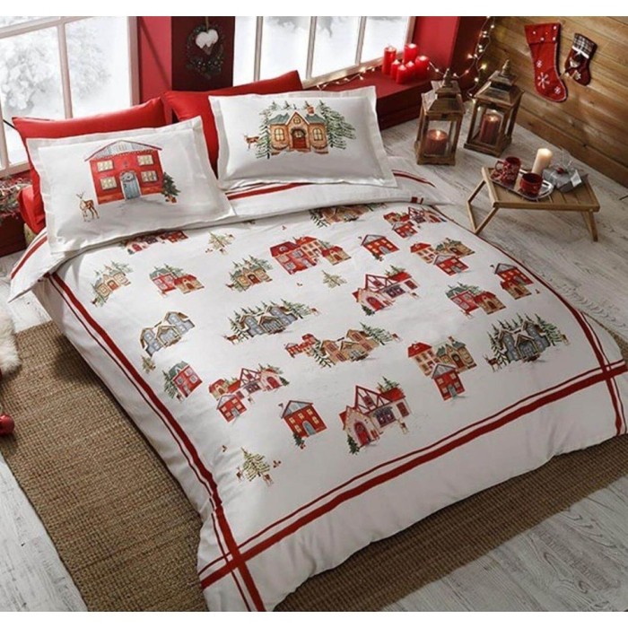 Постельное белье Tac двустороннее "Santa" v01, 2-х спальное (евро), красный