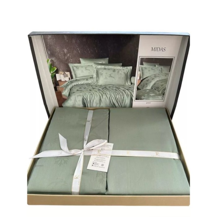 Постельное белье First Choice жаккард  "Midas", 2-х спальное (евро), зеленый