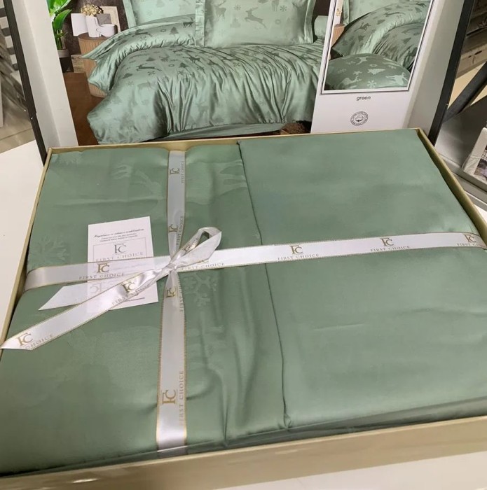Постельное белье First Choice жаккард  "Midas", 2-х спальное (евро), зеленый