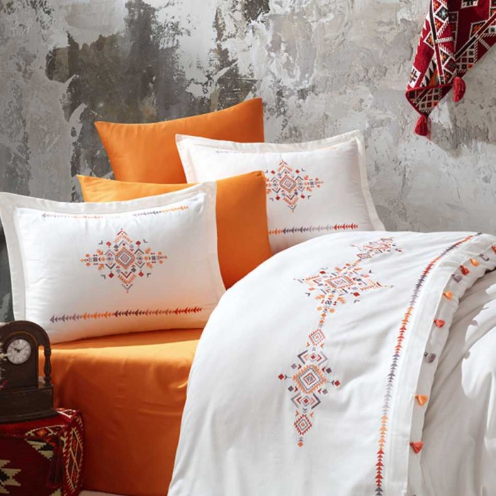 Постельное белье Dantela с вышивкой "Ezgi", 2-х спальное (евро), оранжевый