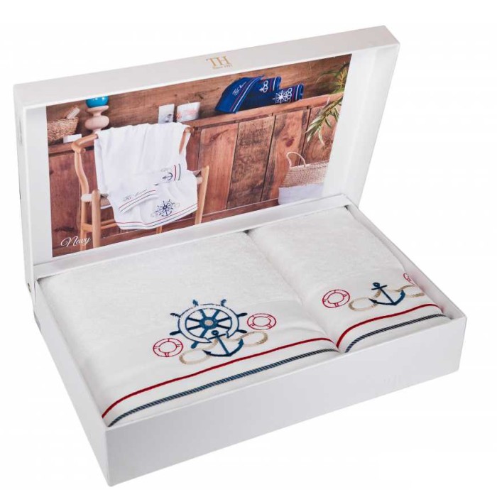 Набор полотенец Tivolyo "Navy", 2 шт, белый