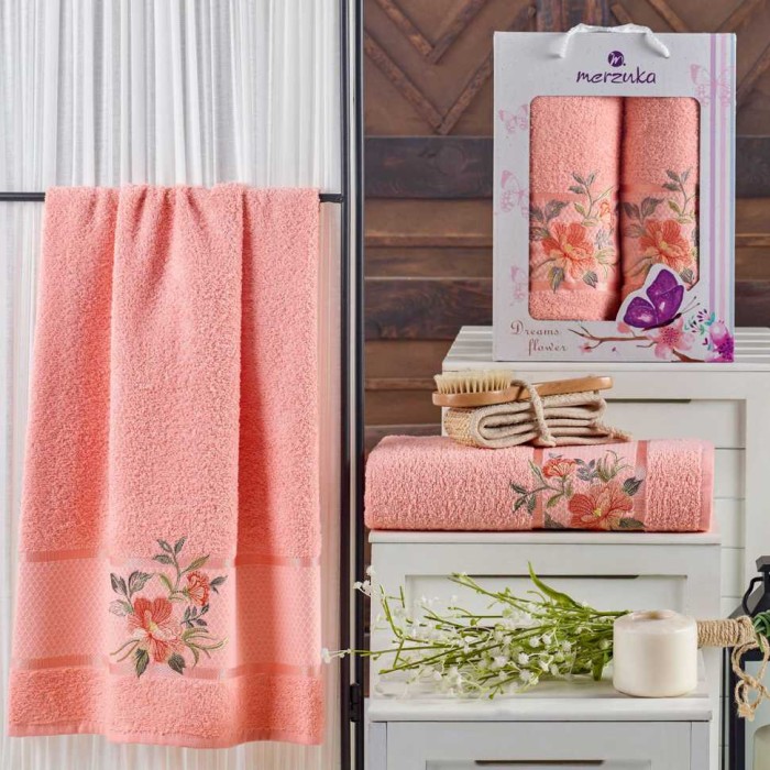 Комплект полотенец Merzuka "Dreams Flower", 50x90-70x140 см, оранжевый