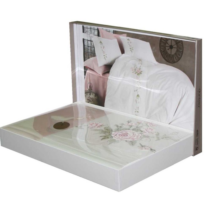 Постельное белье Dantela с вышивкой "Melodi", 2-х спальное (евро), белый