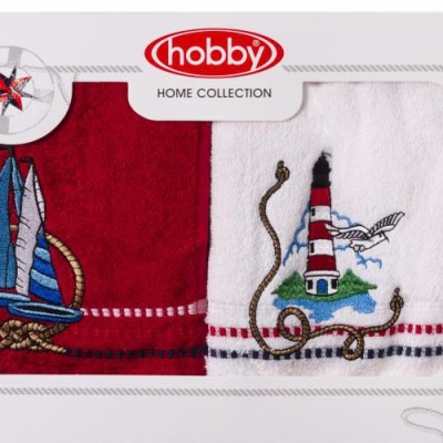 Набор махровых полотенец с вышивкой Hobby &quot;Marina&quot;, 2 шт, 50x90 см, 450 гр/м2, красное ассорти