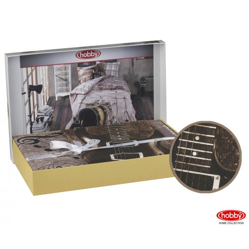 Постельное белье Hobby поплин "Rock Music", 1,5 спальное, коричневый