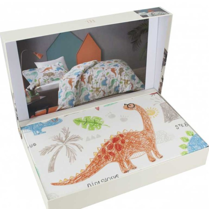 Постельное белье Tivolyo подростковое "Dino", 1,5 спальное, белый
