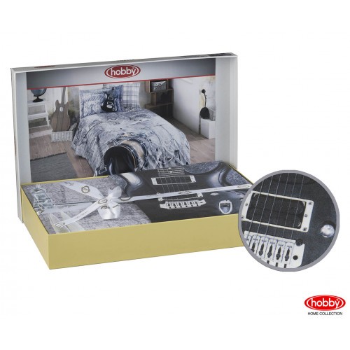 Постельное белье Hobby поплин "Rock Music", 1,5 спальное, серый