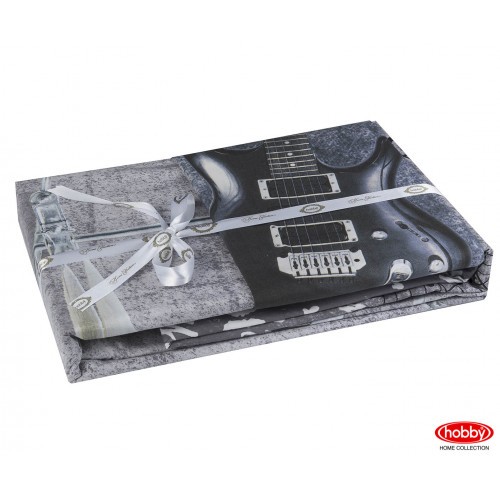 Постельное белье Hobby поплин "Rock Music", 1,5 спальное, серый