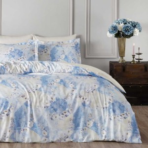 Постельное белье TIVOLYO сатин Deluxe "NEW ROSE", 2-х спальное (евро), голубой