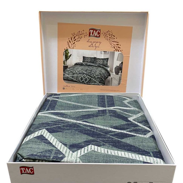 Постельное белье Tac Saten "Nova", 2-х спальное (евро), зеленый