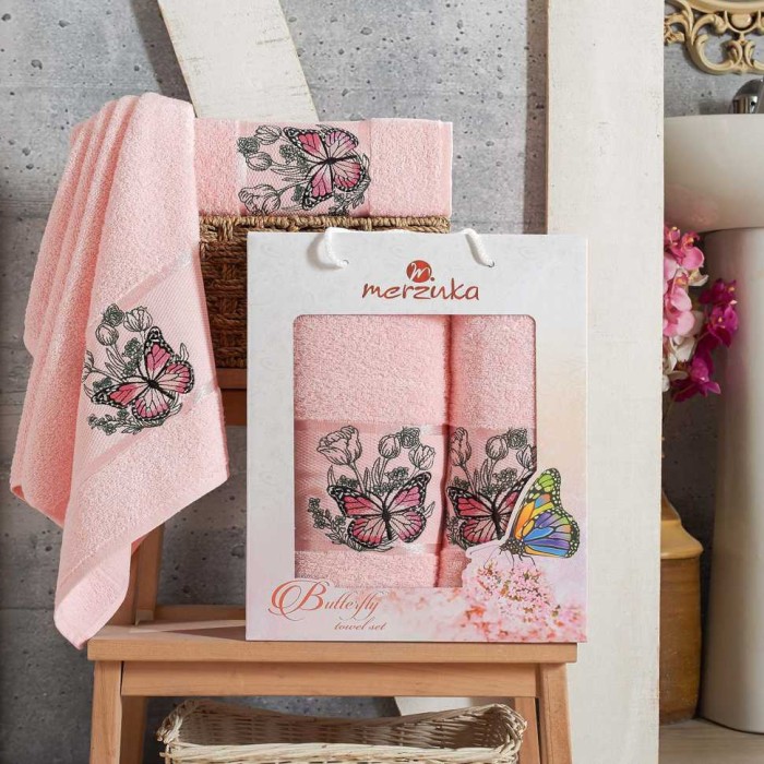 Комплект полотенец Merzuka "Butterfly", 50x80-70x130 см, светло-розовый