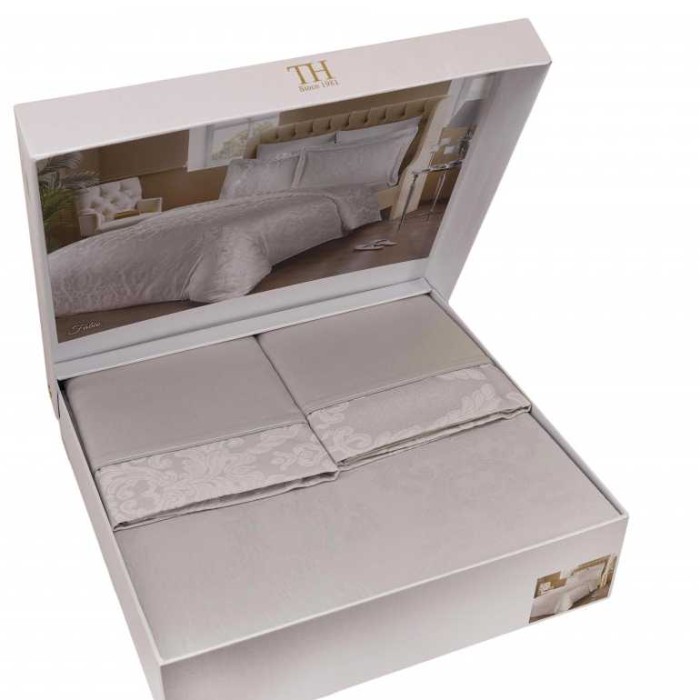 Постельное белье Tivolyo жаккард "Fabio", 2-х спальное (евро), серый