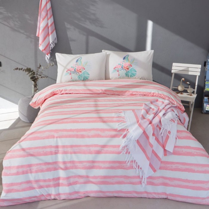 Постельное белье Do&Co с полотенцами MARIN "Tropicana", 2-х спальное (евро), розовый