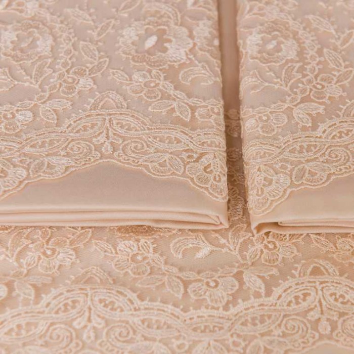 Постельное белье Tivolyo с кружевом "Elegant", семейное, бежевый