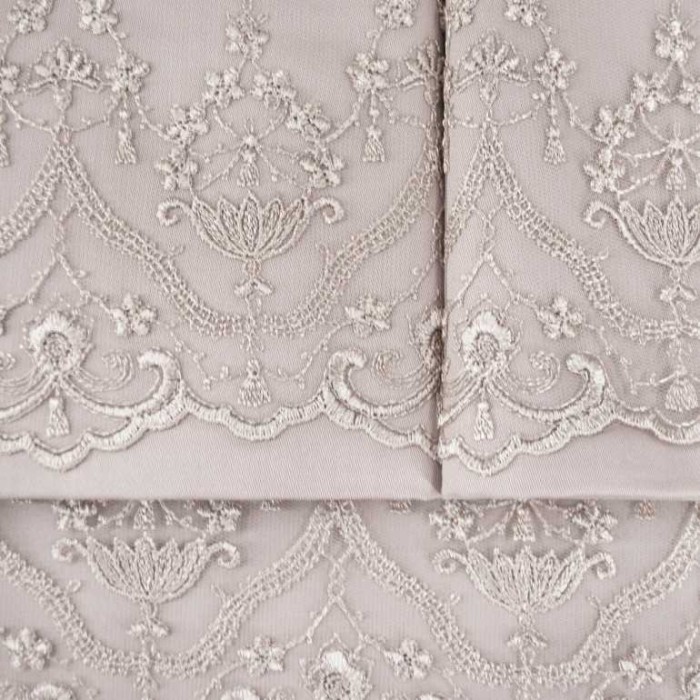 Постельное белье Tivolyo с кружевом "Lina", семейное, коричневый