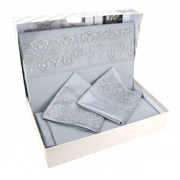 Постельное белье Tivolyo с кружевом "Lina", 1,5 спальное, серый