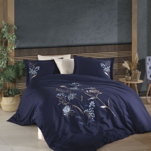 Постельное белье DANTELA с вышивкой "NILIFER", 2-х спальное (евро), синий
