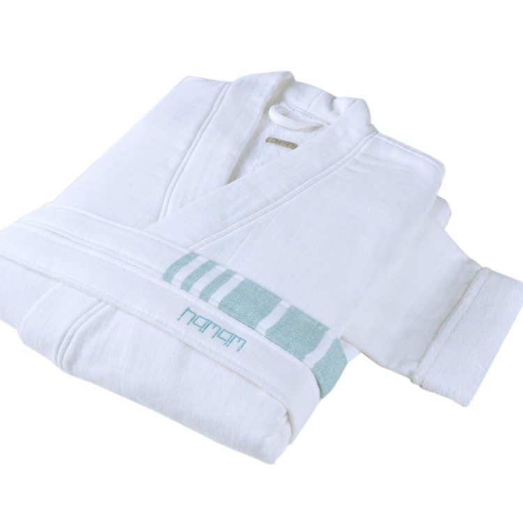 Халат Hamam "Marine Striped", L-XL, бело-изумрудный