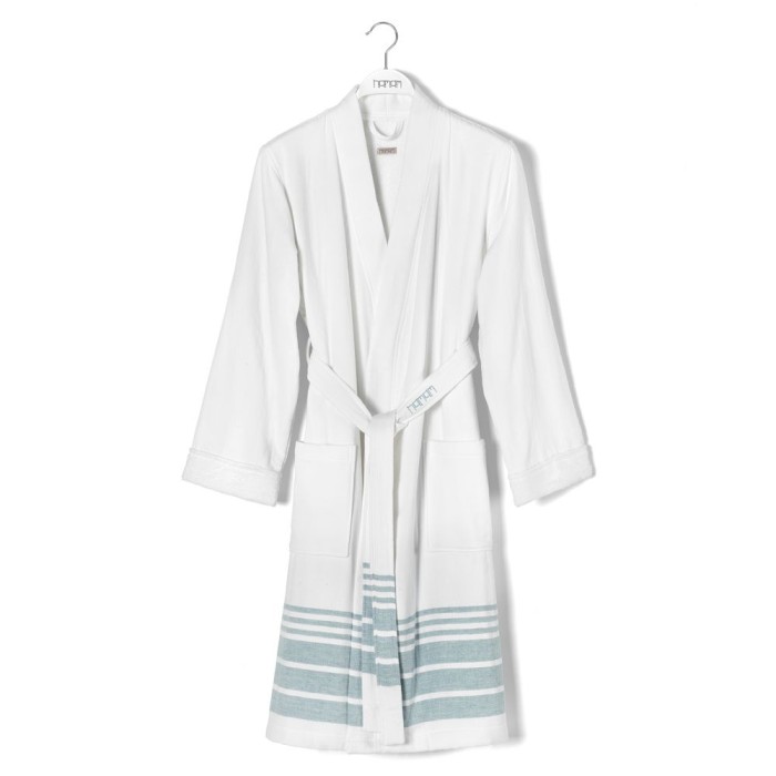 Халат Hamam "Marine Striped", L-XL, бело-изумрудный