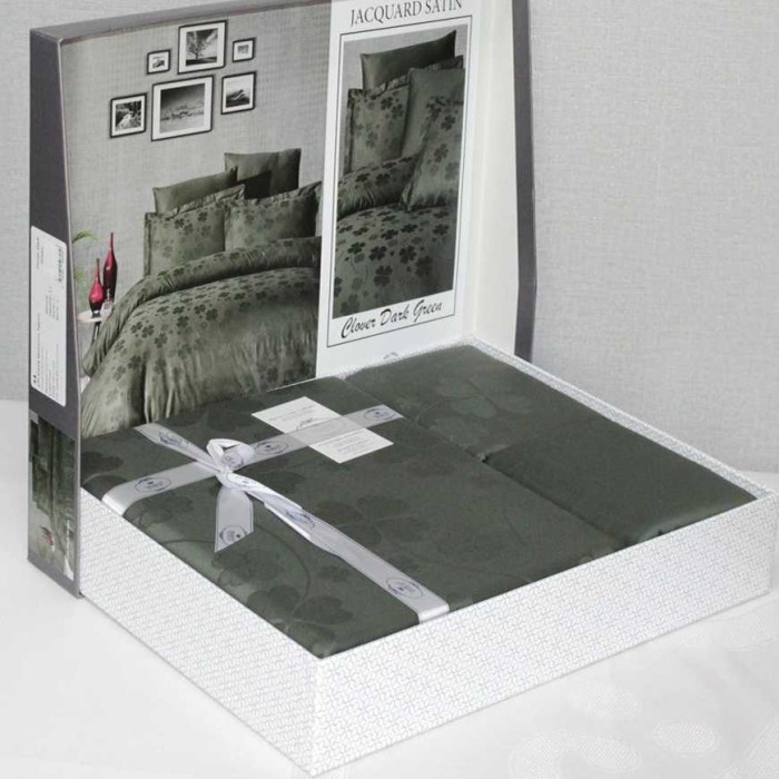 Постельное белье Do&Co жаккард "Clover Dark", 2-х спальное (евро), хаки