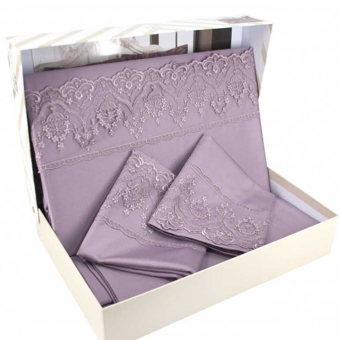 Постельное белье Tivolyo с кружевом "Lina", 2-х спальное (евро), фиолетовый