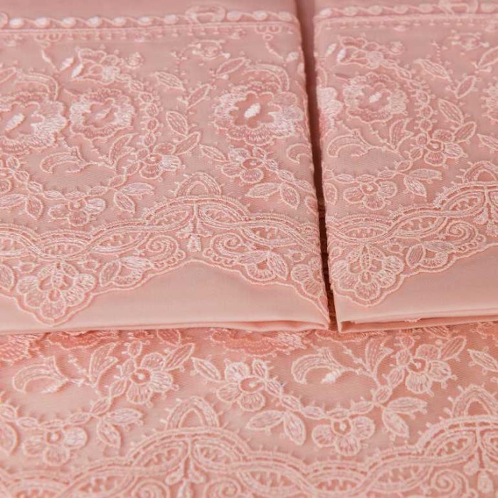 Постельное белье Tivolyo с кружевом "Elegant", семейное, пудра