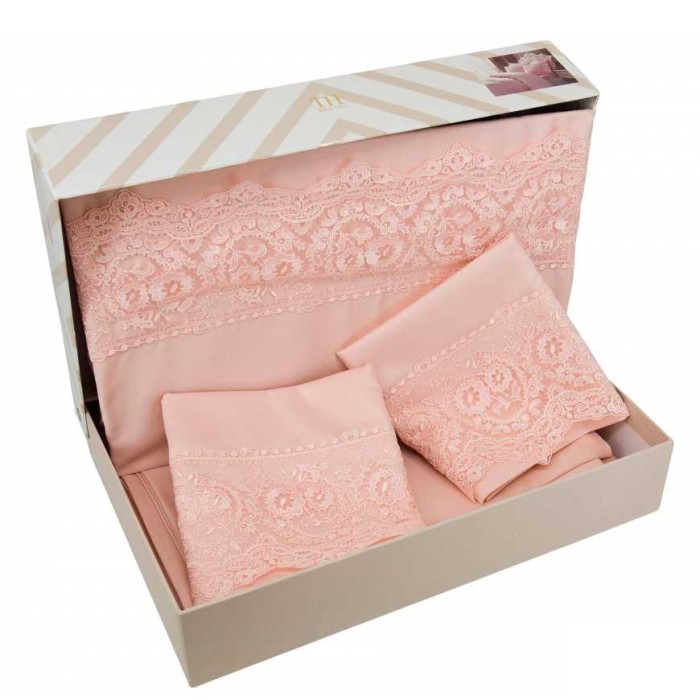 Постельное белье Tivolyo с кружевом "Elegant", семейное, пудра