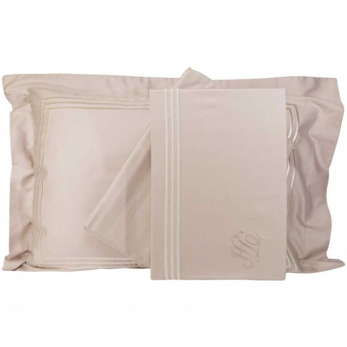 Постельное белье Tivolyo с вышивкой "Line", 2-х спальное (евро), бежевый