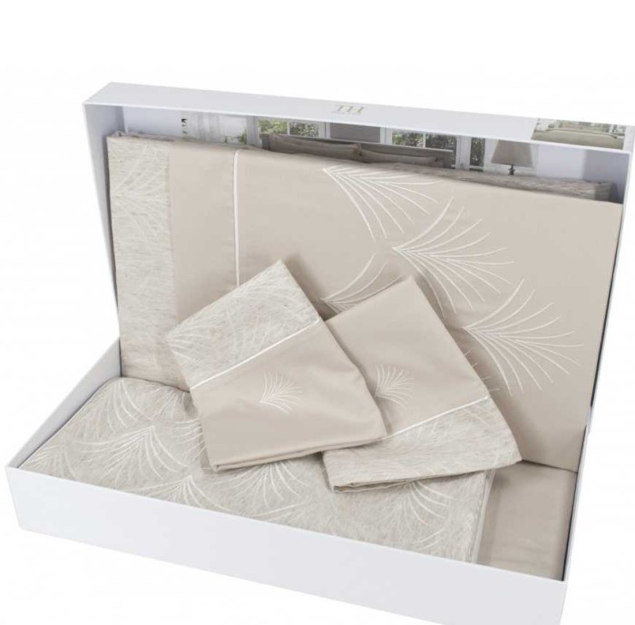 Постельное белье Tivolyo лён "Ellison", 2-х спальное (евро), бежевый