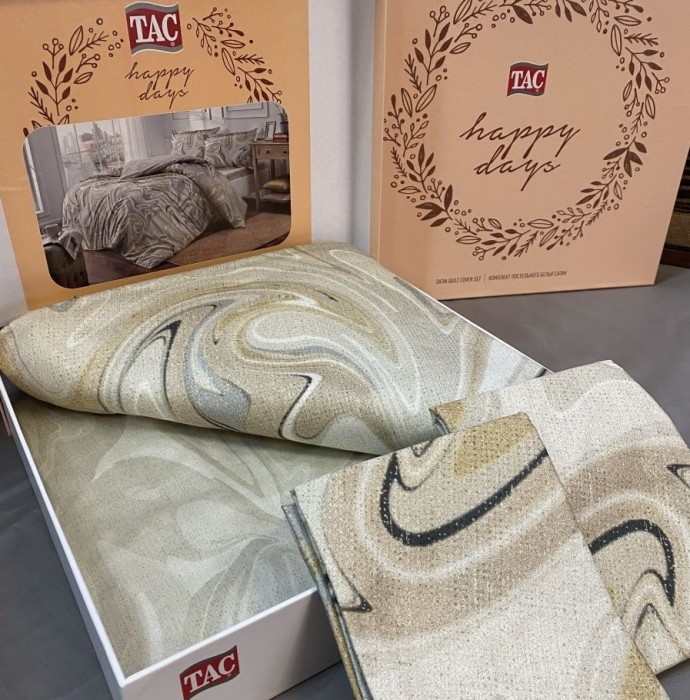 Постельное белье Tac Saten "Valente", 2-х спальное (евро), бежевый