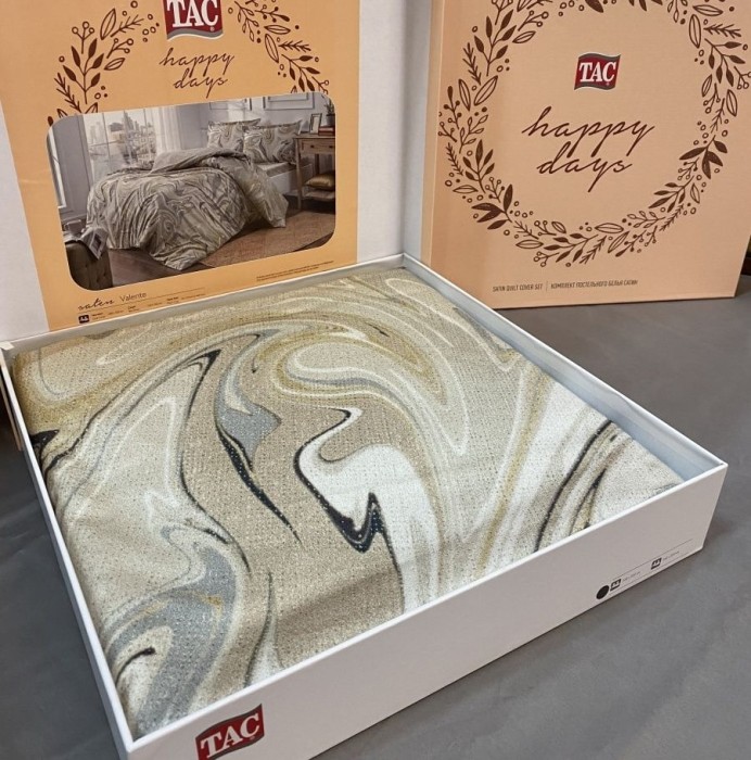 Постельное белье Tac Saten "Valente", 2-х спальное (евро), бежевый