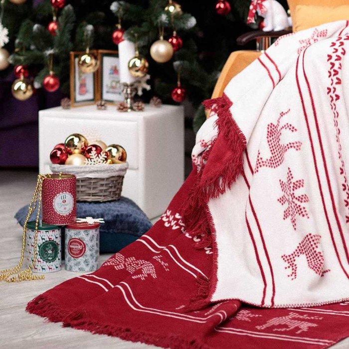 Плед Arya хлопок "Christmas Nordic", 200x220 см, белый