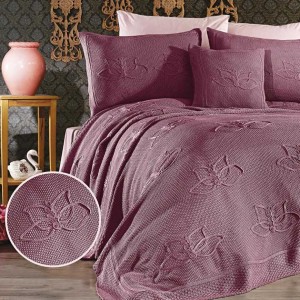 Постельное белье DO&CO с пледом "TULIPANO", 2-х спальное (евро), тёмно-розовый