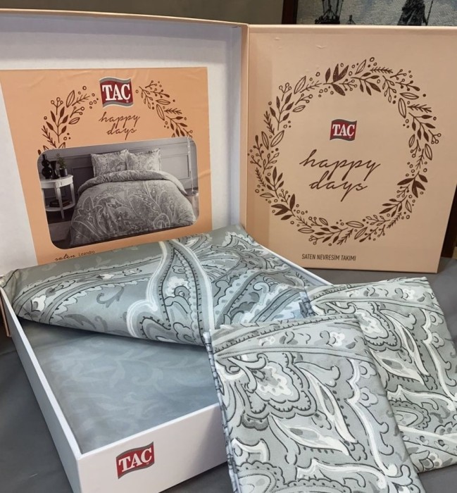 Постельное белье Tac Saten "Leandro", 2-х спальное (евро), серый