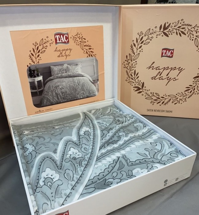 Постельное белье Tac Saten "Leandro", 2-х спальное (евро), серый