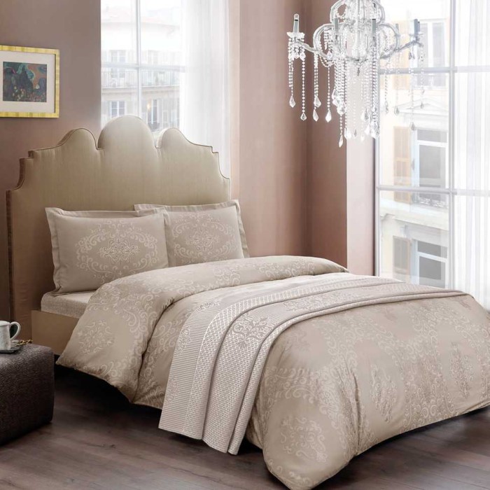 Постельное белье Tac Saten "Angel", 2-х спальное (евро), золотистый