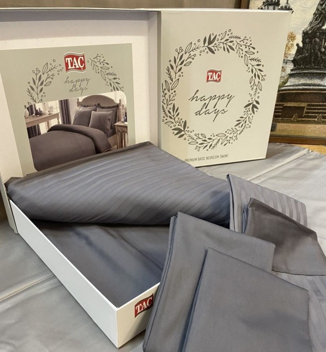 Постельное белье Tac Premium "Basic Stripe", king-size, антрацит