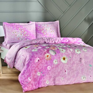 Постельное белье TAC SATEN "SERLINA", 2-х спальное (евро), розовый