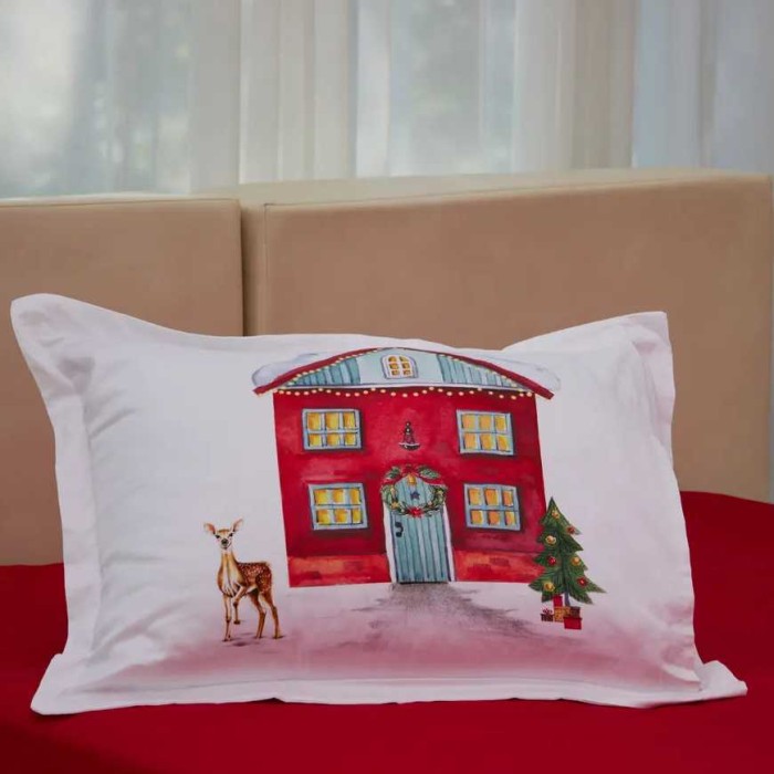 Постельное белье Tac двустороннее "Santa", 2-х спальное (евро), красный