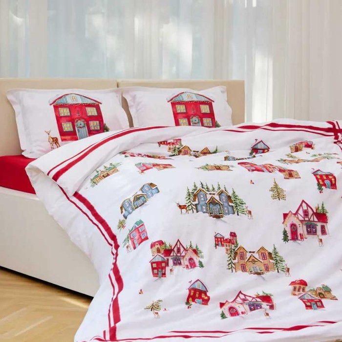 Постельное белье Tac двустороннее "Santa", 2-х спальное (евро), красный