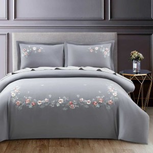 Постельное белье Arya Deluxia с вышивкой "EMMA", 2-х спальное (евро), серый