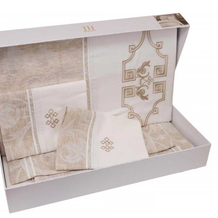 Постельное белье Tivolyo лён "Emperium", 2-х спальное (евро), кремовый