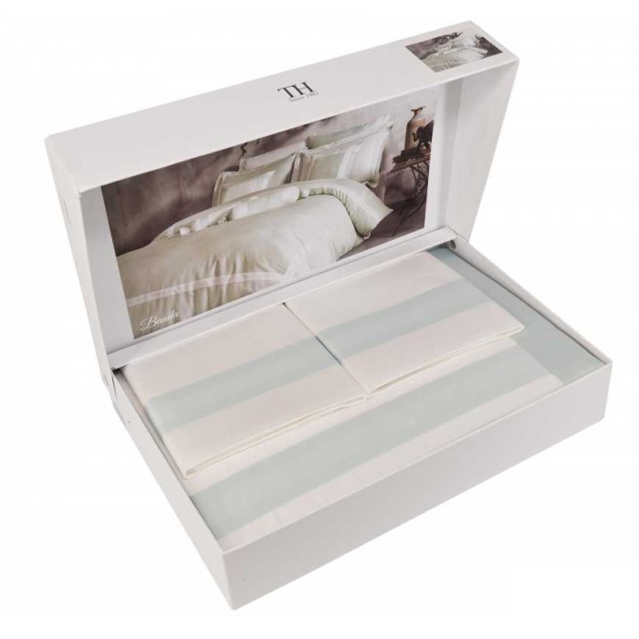 Постельное белье Tivolyo с вышивкой "Banda", семейное, крем-бирюзовый