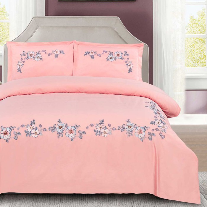 Постельное белье Arya Deluxia с вышивкой "Melodia", 2-х спальное (евро), розовый