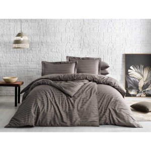 Постельное белье TIVOLYO жаккард "JACQUARD BANDED", 2-х спальное (евро), коричневый