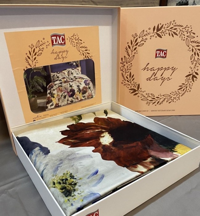 Постельное белье Tac Saten "Alessa", семейное, желтый