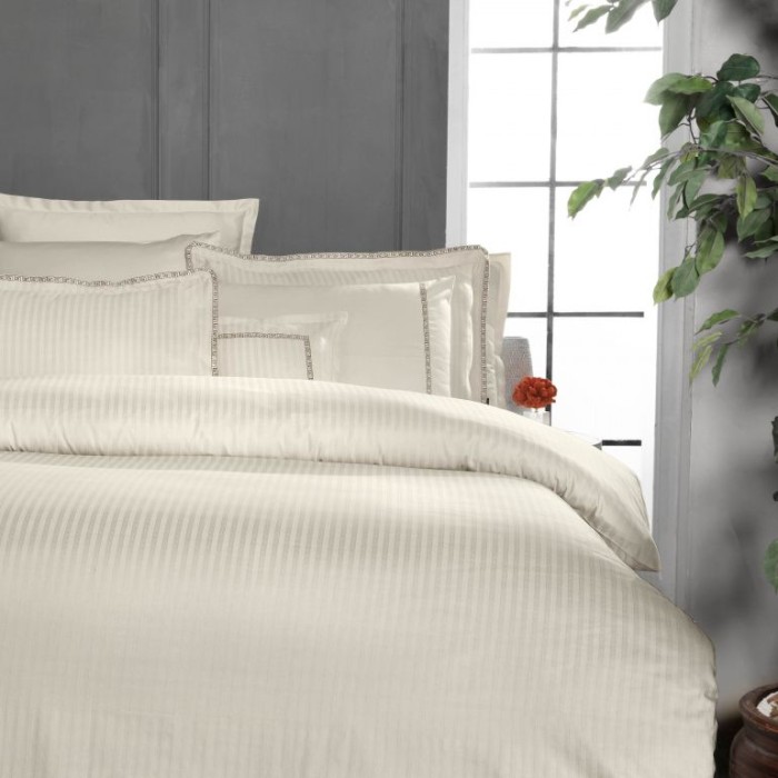 Постельное белье Sarev страйп "Jacquard", 2-х спальное (евро), бежевый