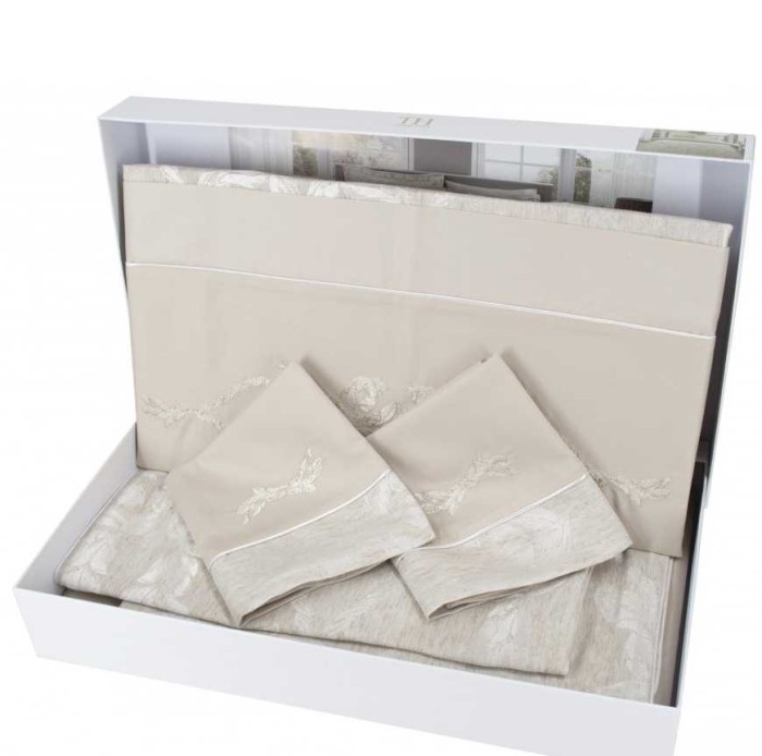 Постельное белье Tivolyo лён "Melbury", 2-х спальное (евро), бежевый