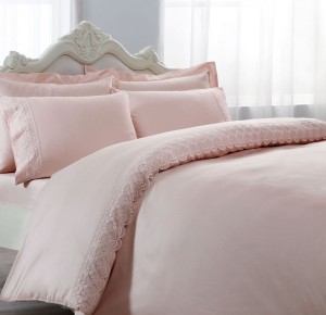 Постельное белье TIVOLYO с кружевом "MINERVA", 2-х спальное (евро), розовый
