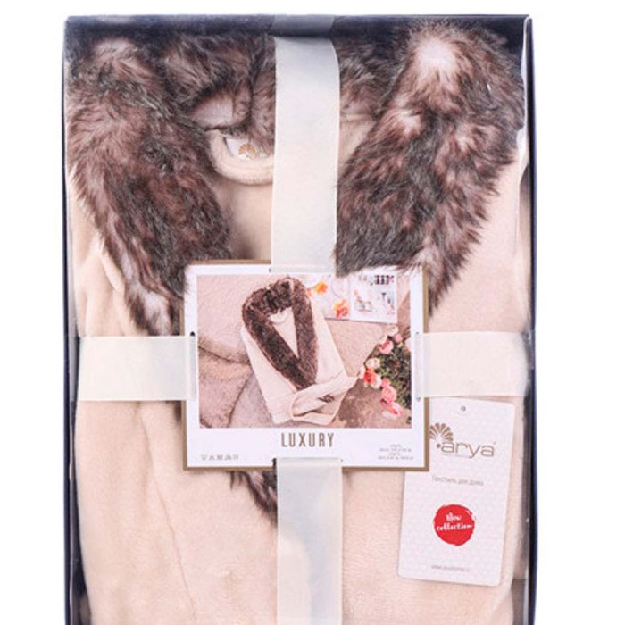 Халат Arya велюровый с мехом "Luxury", M, экрю